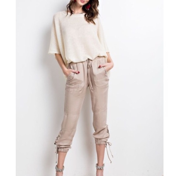 Natural lace up twill joggers - Picture 2 of 5